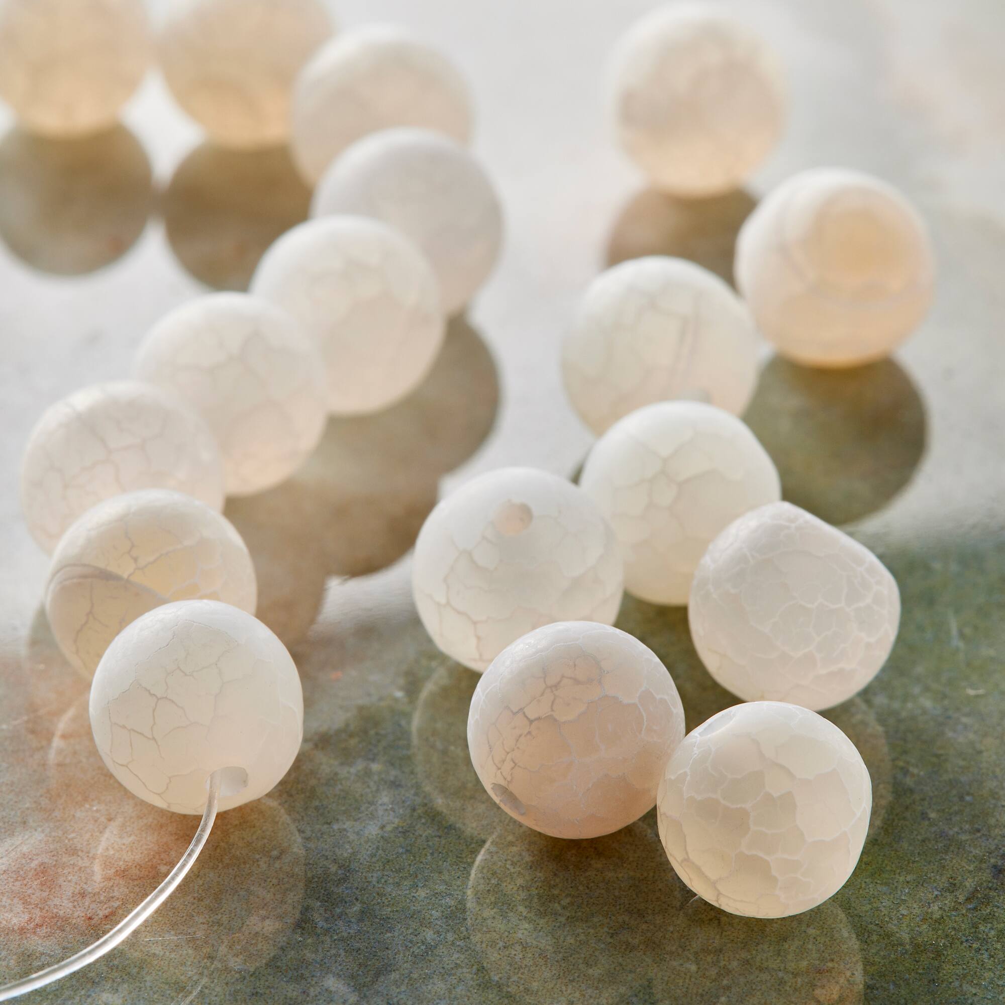 Matte White Crackle Agate Round Beads, 10mm by Bead Landing™
